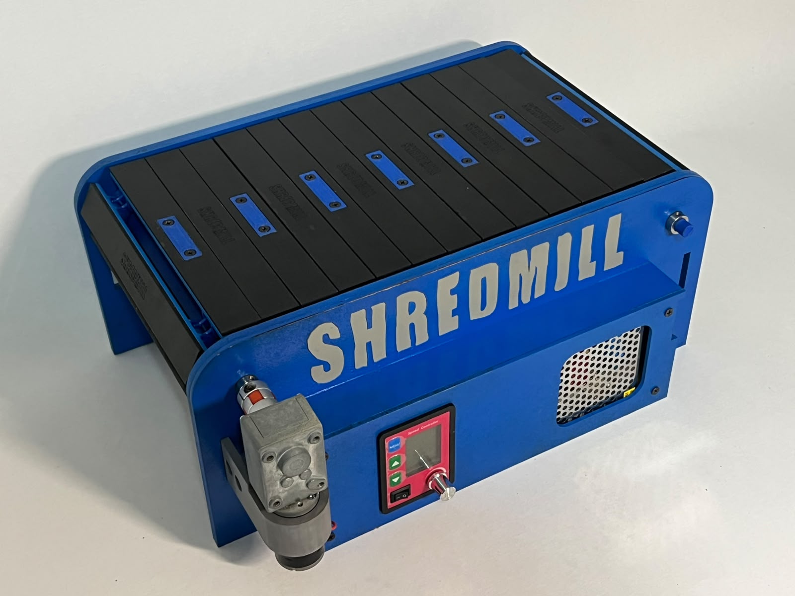Another overhead perspective of the blue Shredmill base