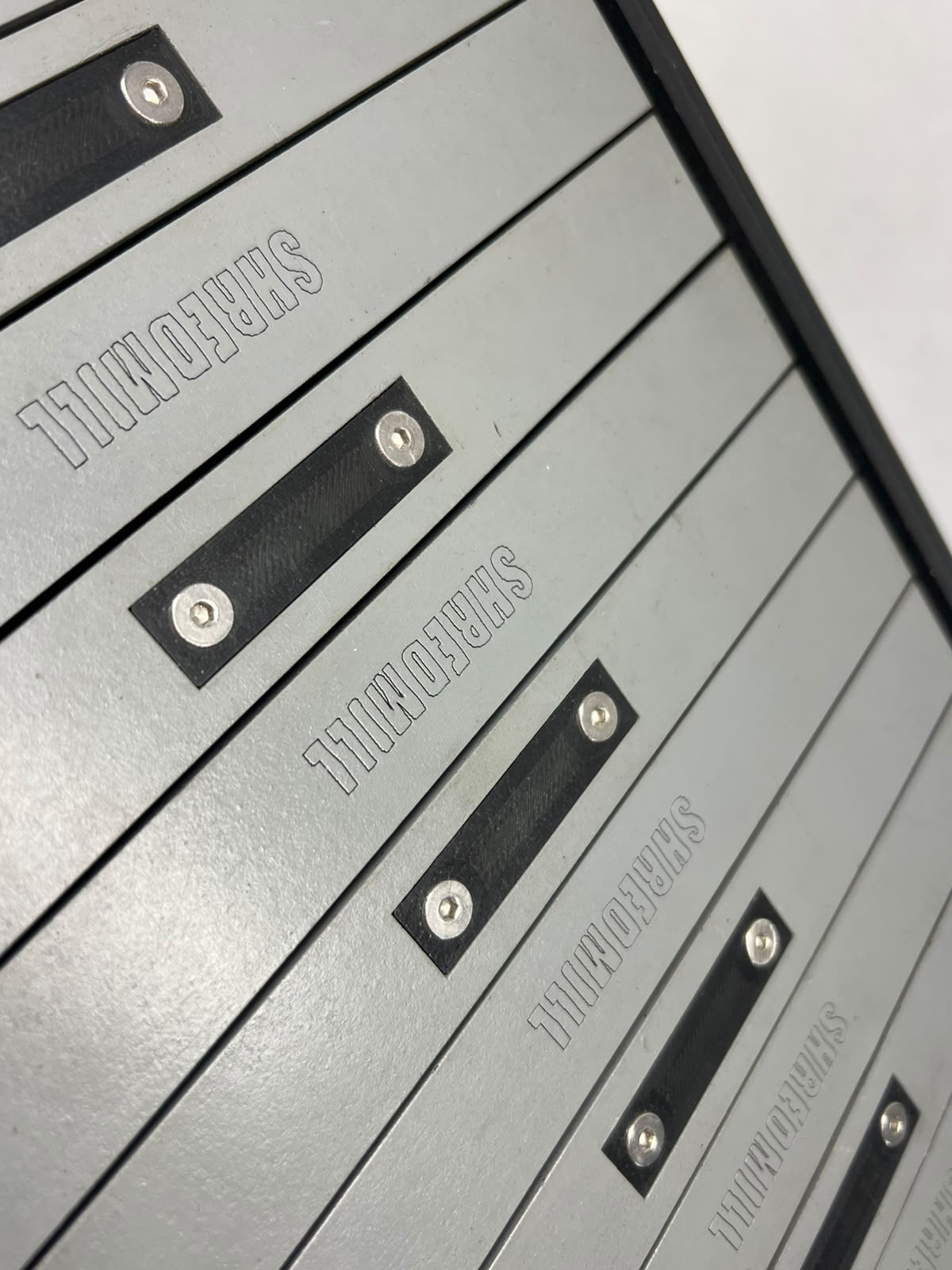 Close-up of Shredmill’s gray segments and mounting points